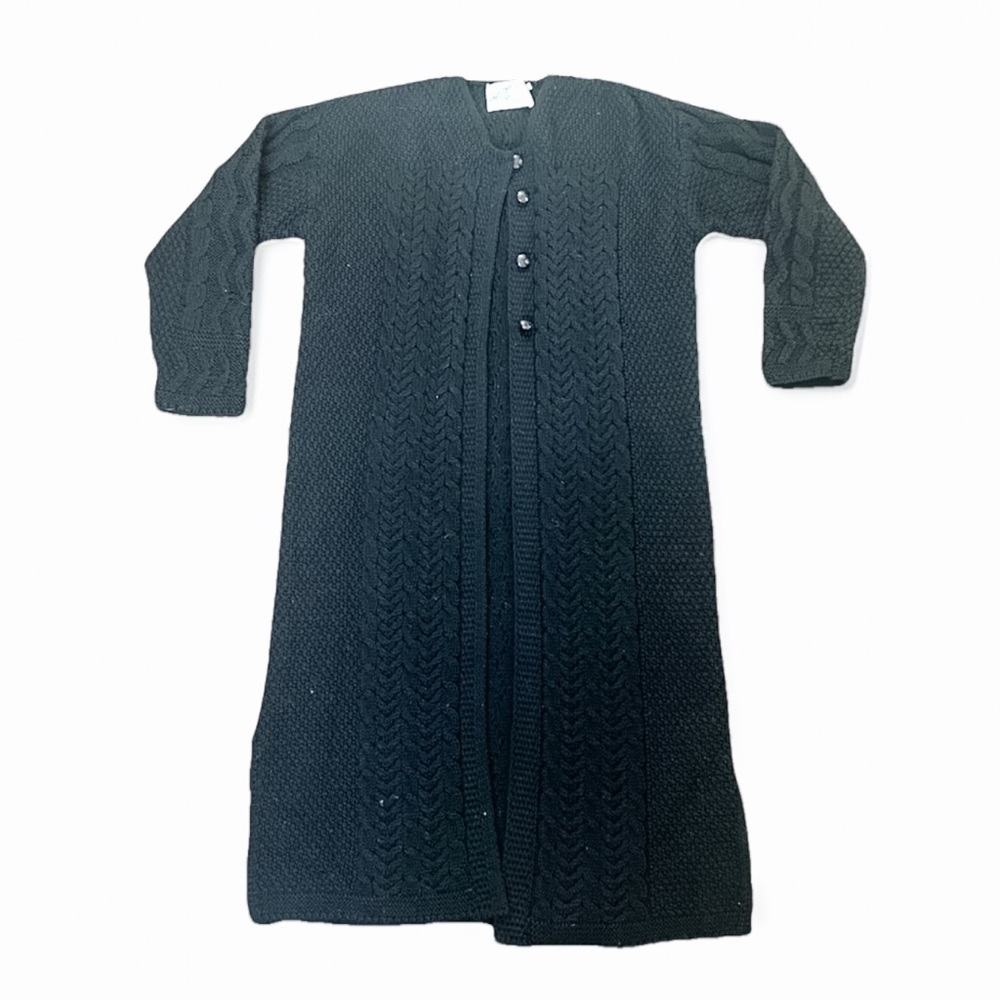 Donegal 100% Wool Long Black Cardigan XL Made in Ireland